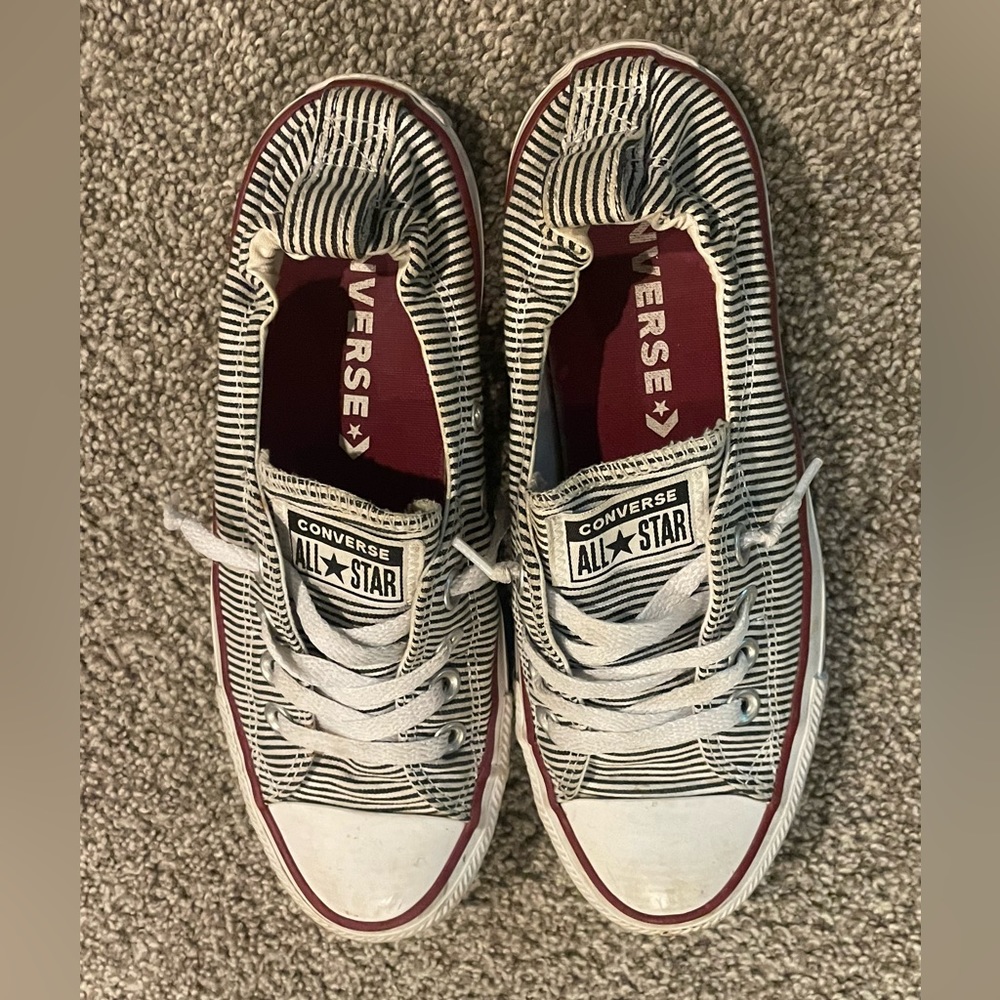 Black and White Striped Converse Flat Shoes